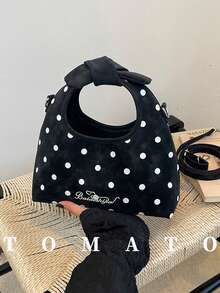 1pc Fashionable Versatile Women's Handbag, PU Polka Dot Fabric, Cute Crescent Shaped Crossbody Bag, Adjustable Shoulder Strap, Suitable For Young Women - Travel, Shopping, Classroom, Date, Women's Gift, Office, Work, Office, Business - Black - View 1