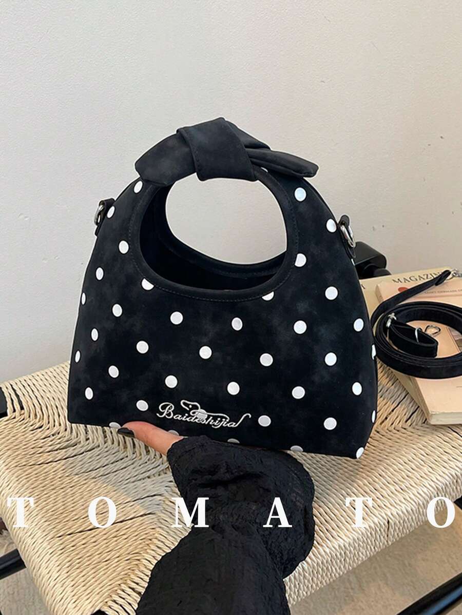 1pc Fashionable Versatile Women's Handbag, PU Polka Dot Fabric, Cute Crescent Shaped Crossbody Bag, Adjustable Shoulder Strap, Suitable For Young Women - Travel, Shopping, Classroom, Date, Women's Gift, Office, Work, Office, Business - Black - View 1