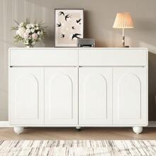 Living Room Sideboard With Curved Doors, Modern Storage Cabinet Made Of Particleboard And MDF, Round Metal Feet - White - View 3