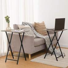 2 Set Folding Side Tables Industrial Metal Frame Rustic Brown TV Tray Table For Eating Laptop Coffee Sofa End Table Small Space Living Room - 灰褐色 + 黑色 - 查看 2