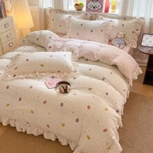 Lace Style Duvet Cover 3/4pcs Set, Strawberry Pattern Print, Soft And Comfortable Bedroom Bedding, Korean Style Large Lace Design Floral And Plant Pattern, Breathable Soft All-Season Bedding Set, Includes 1 Duvet Cover, 1 Bed Sheet, 1 Or 2 Pillowcases, No Filling, Suitable For Bedroom, Dormitory, Home Use, Multiple Size Options - Pink - View 11