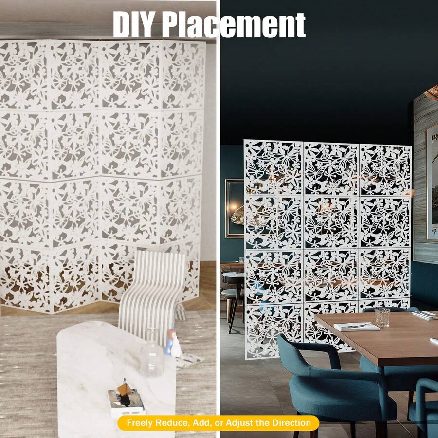 12Pcs Hanging Room Divider, White Foldable Square Partition Panels With Connecting Rings, Anti-Scratch Privacy Screen, For Living Room Bedroom Bar Hallway - White - View 1