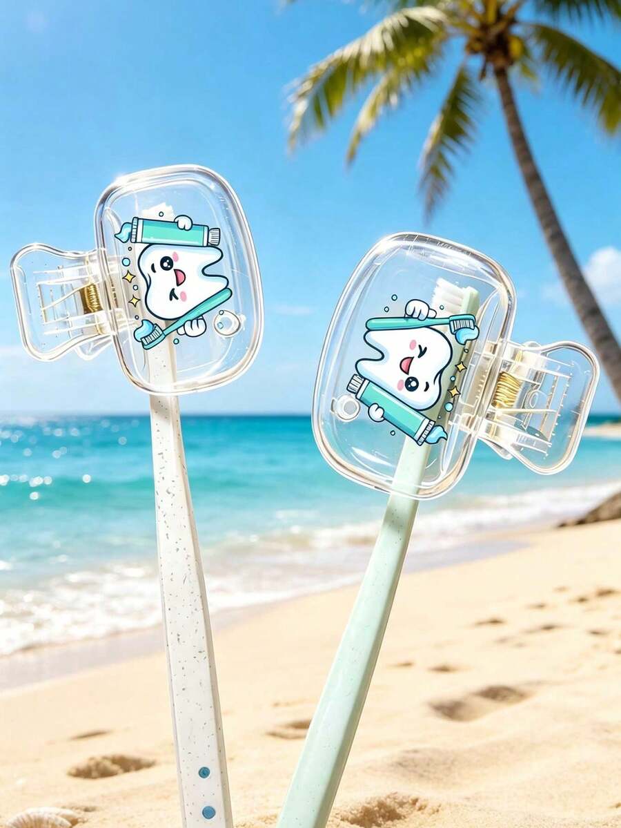 Cartoon Toothbrush Holder - Cute Design For Travel And Home Storage With Transparent Lid, Compact And Portable Design Easy To Carry, Protects Toothbrush Head, Dual Drainage And Ventilation Function, Suitable For Home, Dorm And Travel Use | Cute Toothbrush Head Storage Box Suitable For Bathroom Storage, Suitable For Home And Dorm Use - Multicolor - View 1