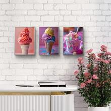 3 pièces/3 Pièces Art Mural Glace Colorée, Œuvre sur canevas Dessert Rose Pastel Doux, Peinture Thème Bonbon Esthétique Moderne, Décoration Murale Gourmandise d'Été Mignonne pour Chambre de Fille Cuisine Café - A - Voir 6