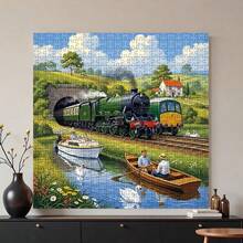 500 Pieces Adult Mini Jigsaw Puzzle Boxed - This Precision-Cut Puzzle Is Designed For Adults, High Difficulty And Scratch-Resistant. The Image Is A Beautiful Scene Of Pastoral Trains, Small Boats, And Swans, Suitable For Home Decoration, Art Collection, And A Great Gift For Halloween, Christmas And Brain Challenge, Perfect For Family Entertainment, DIY, And Helping You Enjoy Immersive Fun In The Puzzle. - Multicolor - View 6