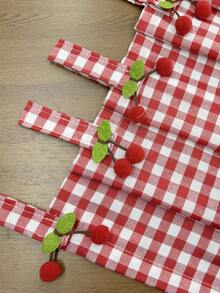 1PC Cute Korean-Style Red Cherry-Two-Color Checkered Patterned Short Curtains,Skirt Small Curtains For Door,Window,Kitchen Cabinet, Oven Partition,Home Drape Decor - Red - View 11