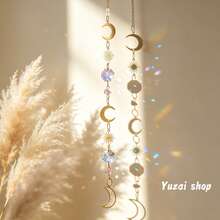 1pc Mini Elegant Crystal Wind Chime & Sun Catcher, Bohemian Style Crescent Moon Shape With Crystal Stones, Wedding/Window/Car Decoration - Wedding, Home, Car Accessories - Durable Hanging Decor - Wedding & Home Decor Hanging Ornament - A Crescent-shaped Wind Chime Light Catcher - View 8