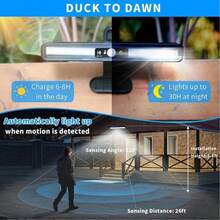1 pieza Luz solar de pared de plástico ABS negro con sensor de movimiento y sensor de luz, diseño de Body de luz de tira larga, accesorios para uso de iluminación de nocturna en jardín exterior, patio, cerca, entrada y patio - Luces solares - Ver 2