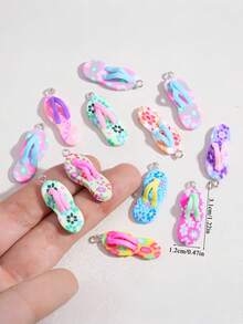 10pcs Random Summer Beach Style Flip-Flop Shaped Keychain Bulk Pack, Cute Backpack Decorative Accessories For Students, Vacation Leisure Vibe, Perfect For Summer Accents Or Party Favors - Keychain - View 2