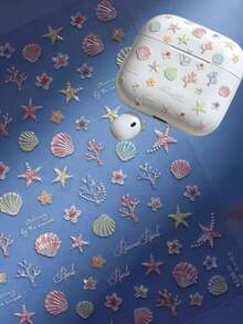 1pc Holographic Laser Ocean Shell & Starfish Stickers, Colorful Coral & Flower Self-Adhesive Decals For Instant Camera, Tumbler, Phone Case And Other Digital Product Shell Decoration Accessories - 1pc X-153 - View 6