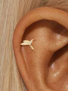 EleRunis 1pc 925 Sterling Silver Ocean Animal Flat Back Labret Earring, Shell Helix/Cartilage/Conch Spiral Piercing Stud, Punk Style Delicate Jewelry, Suitable For Daily Wear And Party - Gold - View 19