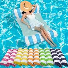 1pc Inflatable Mesh Pool Hammock - Striped Adult Lounge Chair, Suitable For Vacation, Party And Relaxation. Available In Pink, Yellow, White, Green And Blue. Outdoor Hammock, Beach And Swimming Pool Essential, Perfect For Photography - Multicolor - View 5