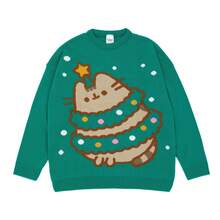 Pusheen Womens/Ladies Knitted Christmas Sweatshirt - Green - View 1