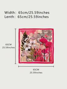 1件花卉印花休閒聚酯纖維70cm正方形圍巾，適合四季裝飾 - 2#玫紅色 - 查看 2