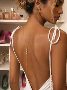 Y-Shaped Sexy Women's Back Necklace, Fashionable Shiny Back Chain, Exquisite Body Chain Accessory - Gold - View 2