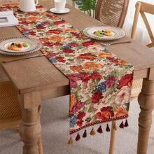 Wedding Table Runner, Tassel Table Runner, Rectangular Polyester Table Runner, Farmhouse Country Style Table Decor, Thanksgiving And Seasonal Party, Colorful Vintage Floral Pattern, Perfect Table Decor For Indoor And Outdoor Gatherings - Multiple Styles - View 5