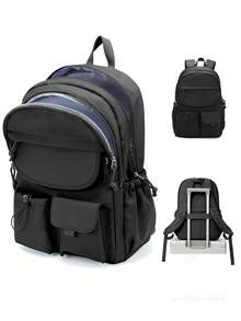 Zaino scolastico leggero per adolescenti, adatto per laptop da 14 pollici, zaino carino di colore unito per studenti, zaino per laptop resistente, tessuto in nylon impermeabile, resistente all'usura e alle pieghe, spallacci imbottiti e larghi per un uso prolungato senza pressione sulle spalle; design multistrato con più scomparti, tasca frontale con cerniera, tasche laterali per bottiglie d'acqua, adatto per uso scolastico quotidiano, brevi viaggi e pendolarismo - Multicolore - Visualizzare 11