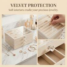 1pc 3-Layer Transparent Velvet Jewelry Storage Box, Jewelry Storage Tray Organizer Box, Multi-Functional Earring Necklace Bracelet Pendant Storage Box, Suitable For Ear Studs, Rings, Earrings, Necklaces And Other Accessories Storage, Can Be Used As Valentine's Day Gift, Birthday Gift - Multicolor - View 10