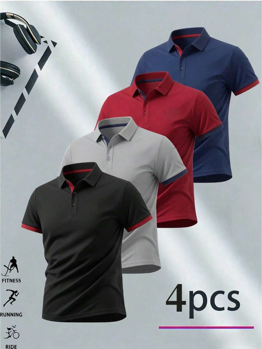 4件裝男士夏季 Polo 衫,透氣短袖運動高爾夫 T 恤,休閒運動 Polo 衫,修身商務休閒款,適合作為男士禮物 - 黑色 - 查看 1