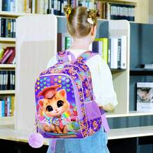3Pcs Kids Cute Graduation Koala Print School Bag Combo, With Insulated Lunch Box, Pencil Pouch & Pom Pom For Girls Elementary - Purple - View 8