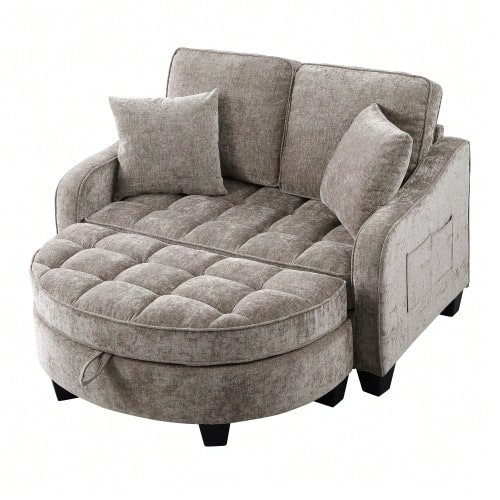 Multifunctional Sofa, 2-In-1 Sofa Bed, Storage Ottoman, Breathable Skin- Fabric, - Eucalyptus Wood, Suitable For Small Living Rooms, Studies, And Bedrooms. - 棕色 - 查看 1