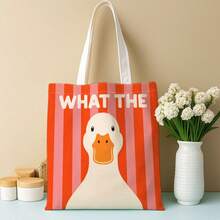1pc Funny Goose Quote Tote Bag, Humorous Reusable Shopping Bag, Multifunctional Double-Sided Printed Handbag, Casual Style, Perfect Choice For Book Lovers, Friends Birthday New Year Christmas - Multicolor - View 7