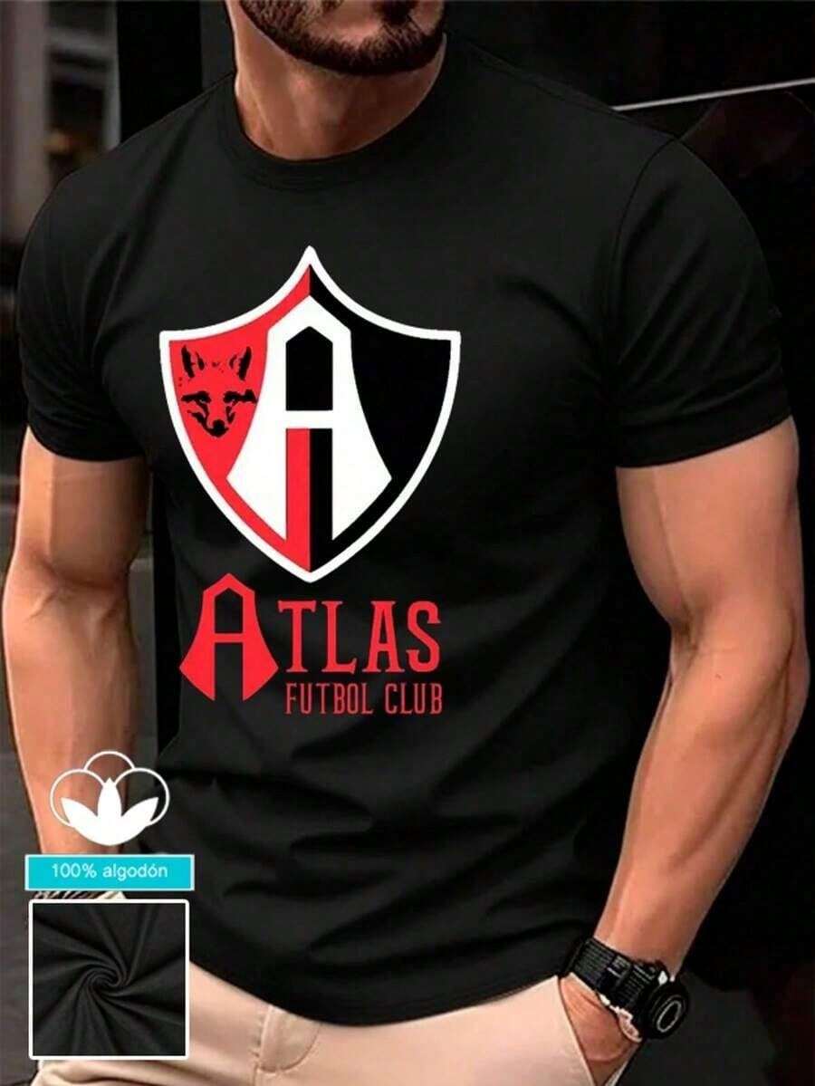 Camiseta 100% algodón para hombre con un elegante estampado del equipo atlas animado de alta gama - Negro - Ver 1