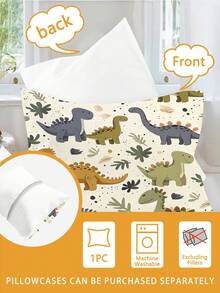 2PCS Set Perlengkapan Tidur Dinosaurus Kartun Boho untuk Anak Perempuan, Bayi, dan Balita, 1 Sarung Bantal, Cocok untuk Semua Musim, Dengan Penutup Resleting (Tanpa Isian), 100% Poliester - MultiWarna - View 7