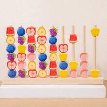 Juguete de apilamiento de cuentas de frutas de madera, juguete educativo para niños, aprendizaje temprano para bebés, entrenamiento de concentración, coordinación mano-ojo, juego de ensartar cuentas, cuentas grandes, ayuda de enseñanza Montessori para bebés y niños pequeños, reconocimiento de colores, bloques de clasificación y emparejamiento de frutas, juego de mesa de interacción entre padres e hijos, regalo para niños y niñas - Multicolor - Ver 10
