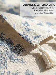 1pc Blue Rose Flower Print Table Runner, French Luxury Retro Style With Tassel, Rectangular Tablecloth For Holiday Party, Birthday, Wedding, Dining Table, Coffee Table, Home Decor, Suitable For All Seasons - Blue and White - View 8