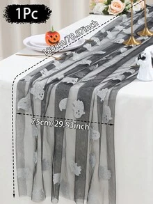 1件萬聖節幽靈圖案網紗桌布，黑銀色聚酯纖維桌布，180*75cm，不給糖就搗蛋萬聖節裝飾，快樂萬聖節裝飾，萬聖節派對用品，萬聖節裝飾，居家派對裝飾，餐桌裝飾，節日派對禮物，秋季裝飾，廚房裝飾，桌面裝飾 - 萬聖幽靈 - 查看 10