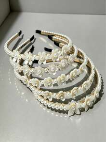 5pcs Elegant Pearl-Like Floral Thin Headbands Fashion Hair Accessories For Women, Suitable For Dating, Party And Daily Wear - Multicolor - View 5