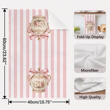 2pcs Striped Afternoon Tea Enamel Jar Pattern Kitchen Towels, Rectangular Microfiber Kitchen Towels, Dishcloths, Scouring Pads, Hand Towels, Cooking Baking Tea Towels, Kitchen Decor, Housewarming Gifts, Birthday Gifts, Bathroom Cleaning Wipes, Decorative Towels - Multicolor - View 3