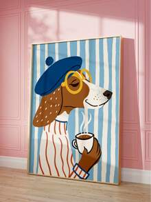 1pc Frameless Fashionable Dog Wall Art Print, Funny Vintage Animal Poster, Striped Background, Suitable For Decorating Bedroom, Living Room, Dorm, Personalized Poster Wall Art, College Dorm Back To School Essential - Frameless E - View 1