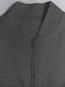 2 piezas Conjunto de chaqueta de sudadera de unicolor casual y pantalón de pierna recta, de tela de felpa suave, adecuado para primavera, otoño e invierno elegante - Gris oscuro - Ver 6