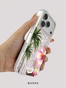 GIIPPA 1pc Shell Pattern Bottom With Pink Stripes And Tropical Fruit Floral Design, Phone 17 Pro Max Phone Case, Compatible With Phone 16 Pro Max, 15 Pro Max, 14 Pro Max, Korean Style High-End Fashion Fun Phone Case, Compatible With 11/12/13/14/15/16 Pro Max Plus, Elegant Design Suitable For Men And Women, Perfect Gift For Girlfriend On Christmas, Valentine's Day, Easter, Wedding Season And Birthday! - Multicolor - View 5