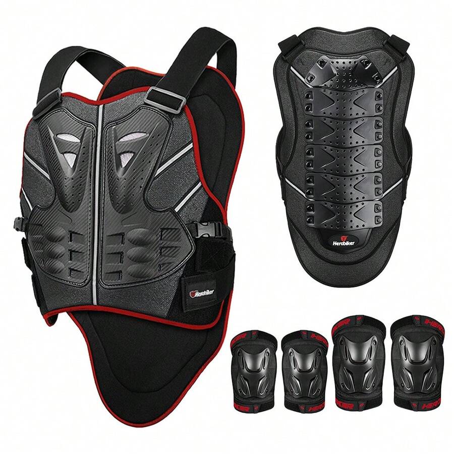 1pc Motorcycle Chest And Back Protection Rider Elbow And Knee Protection Unisex Anti Fall Riding Protective Gear Essential Rider Gift Black Red M-XL