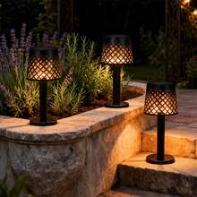 1/2pcs Solar Powered Plastic Hollow Table Lamp, Vintage Outdoor Atmosphere Light, Garden Patio Balcony Camping Decor Light, Automatic Switch - Table Lamp - View 3