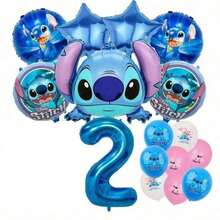 Hasbro Bộ 26 cái/6 cái bóng bay số chủ đề Lilo & Stitch, bao gồm bóng bay số kim loại màu xanh 1-9 và một bóng bay kim loại hình Stitch, hoàn hảo cho tiệc sinh nhật và các buổi tụ tập theo chủ đề - Nhiều màu - Xem 24