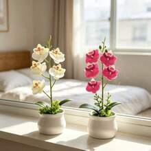 1pc Artificial Phalaenopsis Orchid Potted Plant, 11 Inch, 5 Exquisite Orchid Flowers, Suitable For Living Room, Entryway Or Desktop Decoration, Indoor/Outdoor Home Decor - Multicolor - View 3