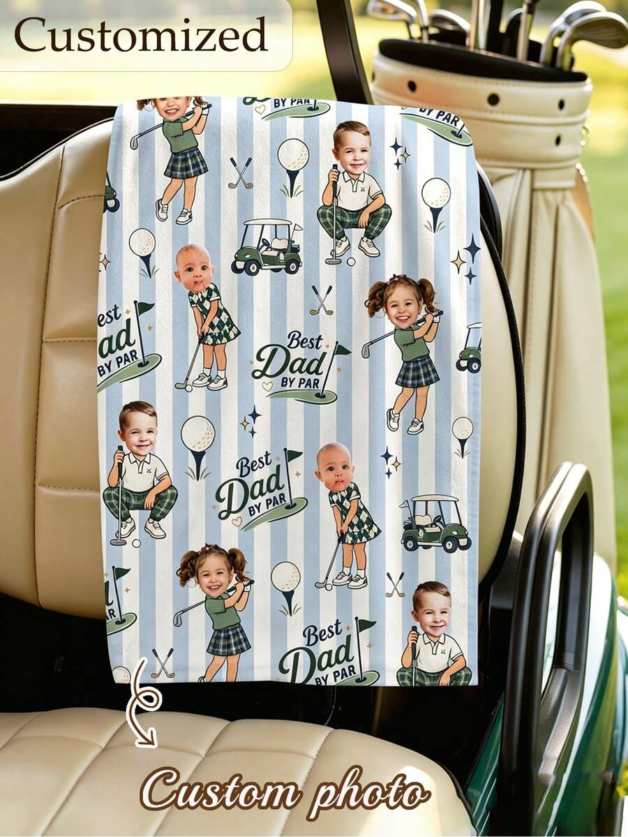 Personalized Golf Towel, Custom Photo Dad Gift, Father's Day Golf Keepsake From Kids - Multicolor - View 1