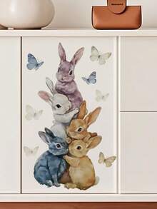 1pc Watercolor Rabbit Wall Sticker, Waterproof Self-Adhesive Removable, Cute Ins Style Children's Room Decor Sticker, Bedroom Renovation Dedicated. Cute Rabbit Brings Healing Feeling, Can Inject Childhood Fun Into Children's Room, Inspire Children's Imagination, Also A Popular Item For Birthday Party Decoration. - Wall Stickers - View 13