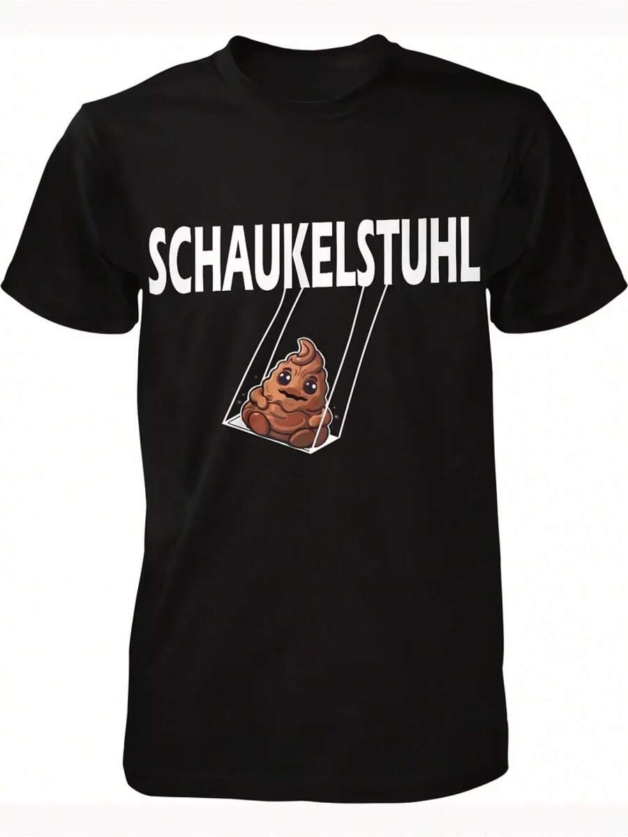 T-Shirt With A Rocking Chair Design And German Text. Stretchy Fabric, Comfortable For Everyday Wear And Gifts. - 黑色 - 查看 1