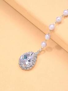 1pc New Pearl Water Drop Traditional Headpiece European & American Fashion Evening Party Forehead Chain Hair Chain - Silver - View 4