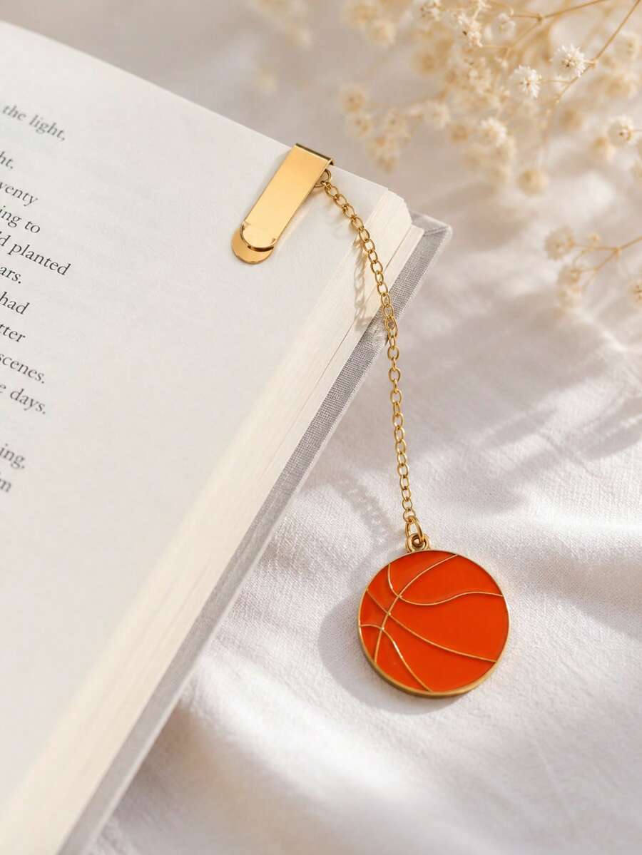 1pc 3cm Alloy Oil-Drip Sports Ball Metal Long Chain Bookmark, Sports Style Chain Bookmark With Basketball, Football, Volleyball Pendant Metal Chain Book Clip, Sports Fan Book Decoration Accessory, Journal And Reading Gift, Teacher Gift, Metal Bookmark Rod, Paper Clip Bookmark Decoration, Back To School Notebook Accessory, Office Desk Accessory, Back To School Supplies Bookmark, Football, Basketball, Volleyball Shaped Small Commemorative Gift For Boys, Girls, Classmates - Rectangle - View 1