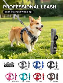 2pcs Set, Adjustable Pet Harness + Leash, Escape-Proof Design, Soft Comfortable Breathable Fabric, Reflective For Night, Suitable For Cats And Small Dogs - Multicolor - View 1