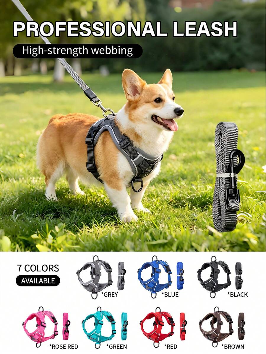 2pcs Set, Adjustable Pet Harness + Leash, Escape-Proof Design, Soft Comfortable Breathable Fabric, Reflective For Night, Suitable For Cats And Small Dogs - Multicolor - View 1