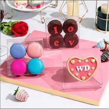 12pcs/1pc Plastic Transparent Single Portion Snack Box, Full Window Design - 4x4x1.2 Inches, Macaron, Donut, Party And Holiday Dessert Box - Transparent Version - View 2