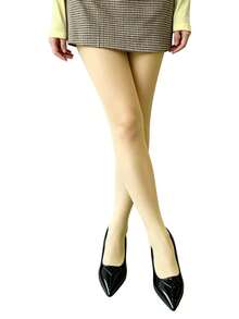 Soft Cream Matte Tights, Skin-Friendly High Elasticity, Versatile Slimming Solid Color Stockings For Daily Wear, Dating And Commuting - Yellow - View 9