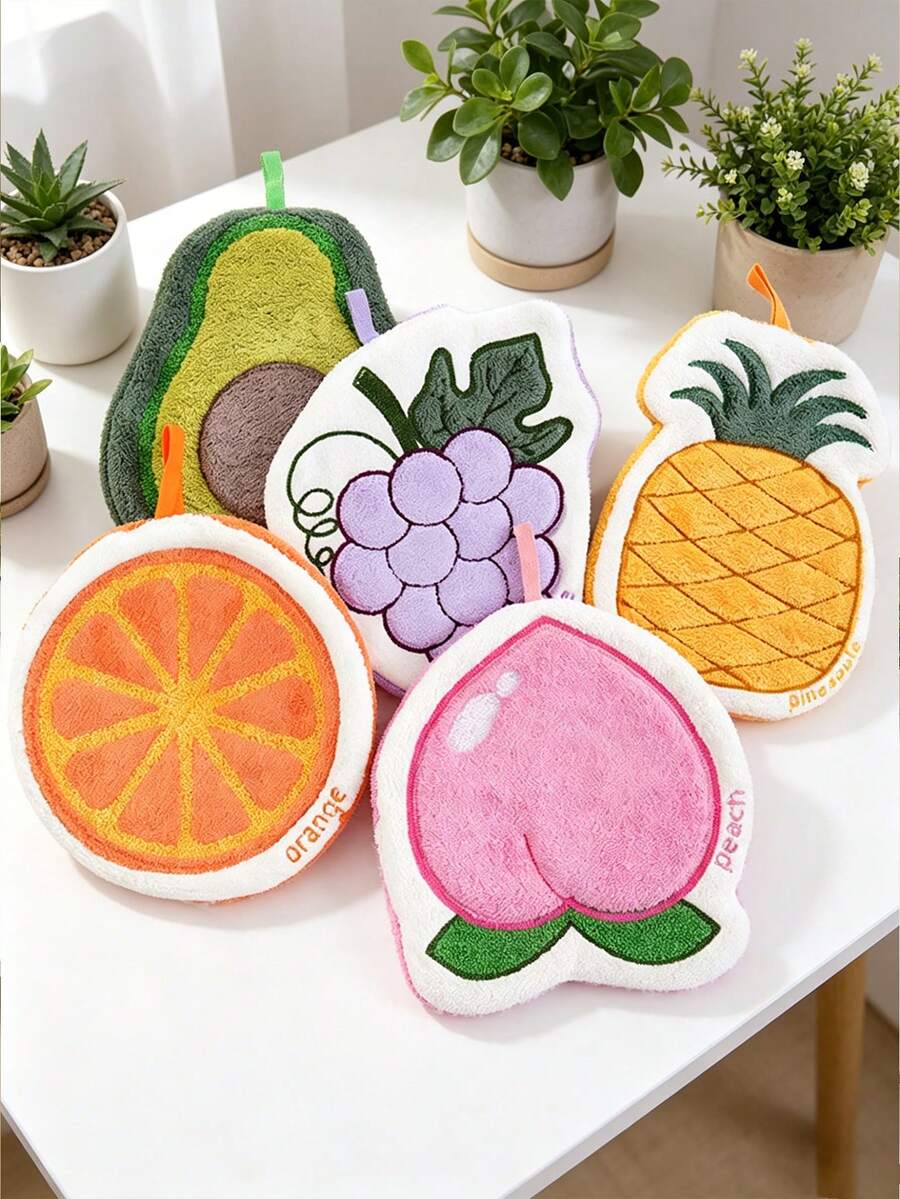 1pc/5pcs Fruit Hand Towel, Hanging Design, Kitchen & Bathroom Decorative Towel, Absorbent, Easy To Clean, Multi-Purpose Personalized Towel - Multicolor - View 1